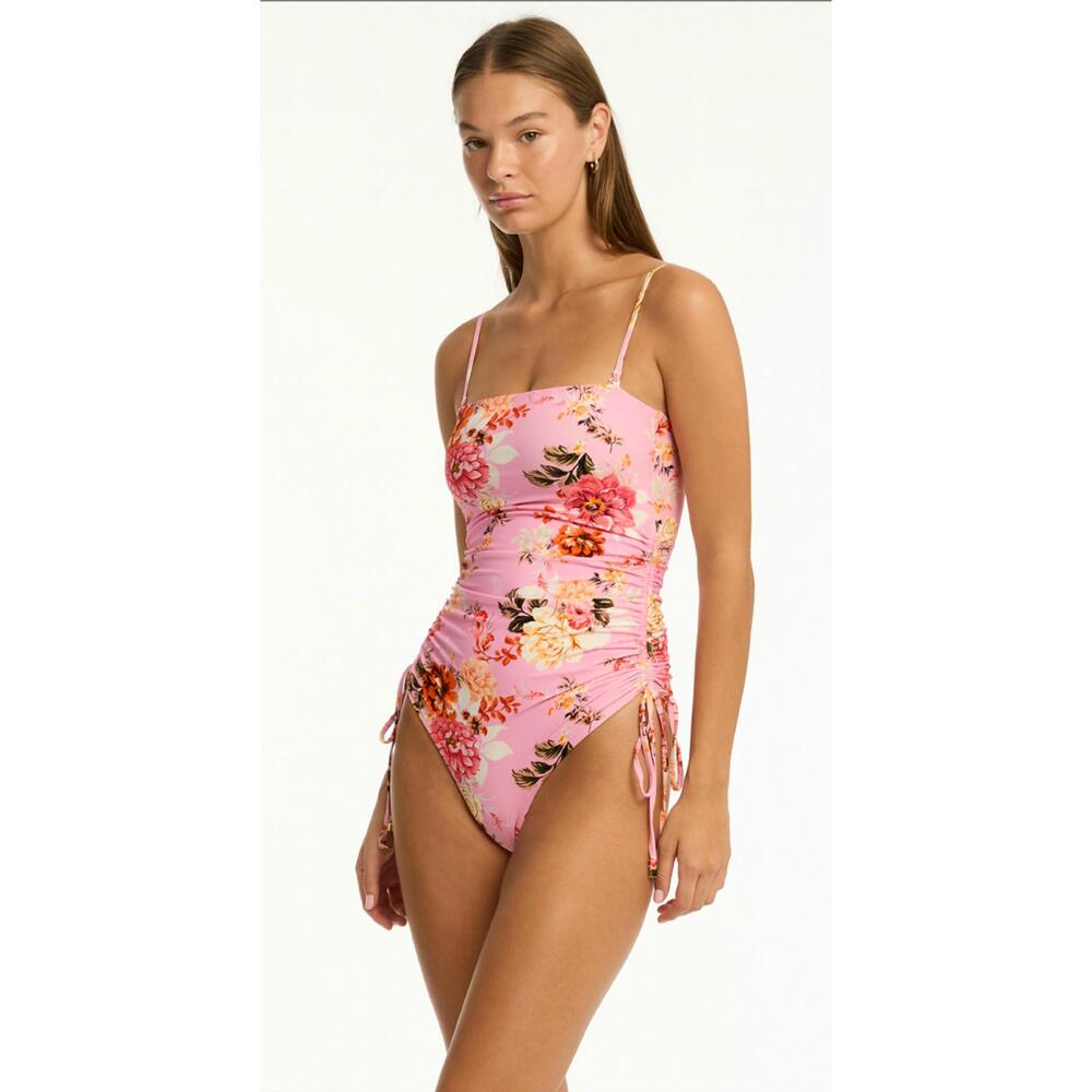 NEW SEA LEVEL AUSTRALIA rosewood tie side bandeau one piece in pink
